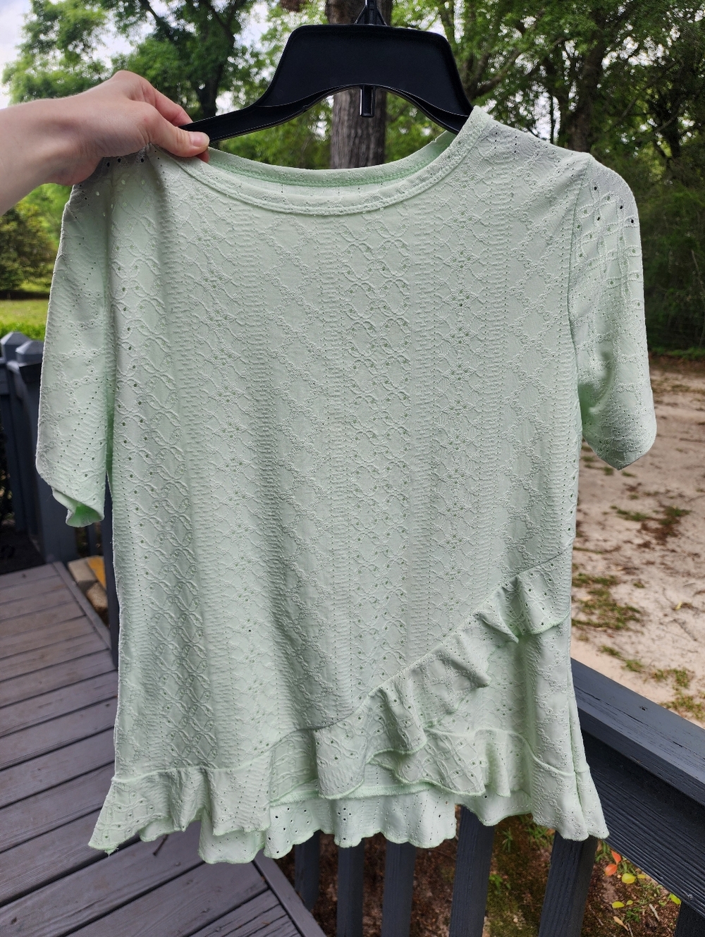 Medium Light Mint Eyelet Ruffle Short-Sleeve Top
